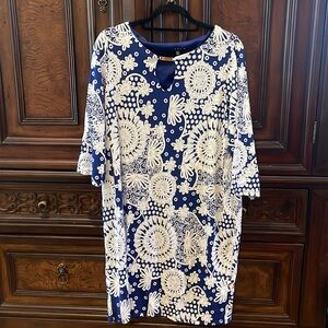 Blue and white dress, plus-size